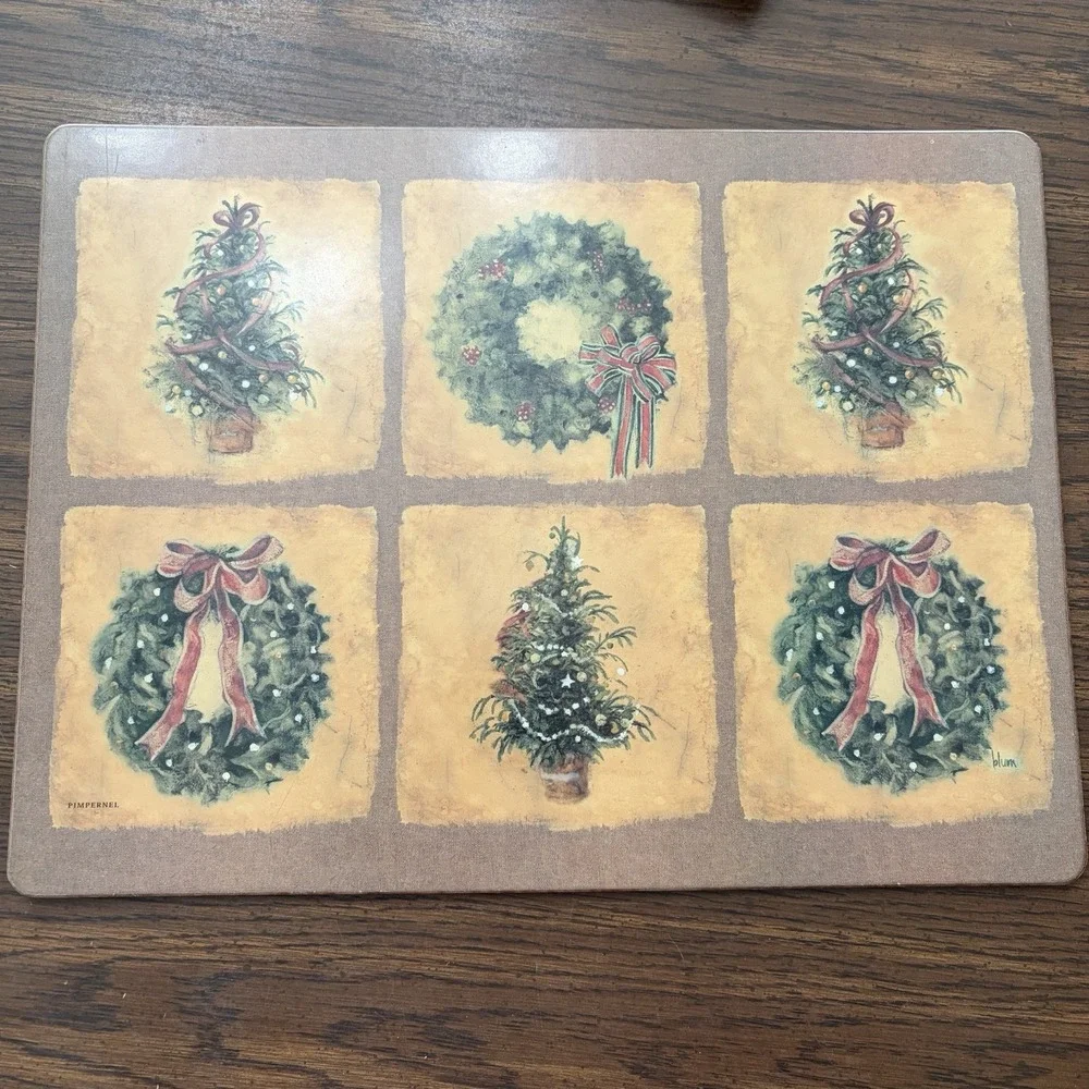 Pimpernel Festive Welcome Christmas Placemats Set 4 Made In England Cork Back